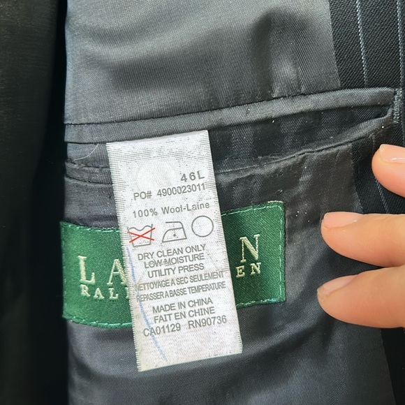Ralph Lauren 100% wool Black Pinstripe Classic Fit Suit Jacket Blazer Sports 46L - Picture 8 of 11